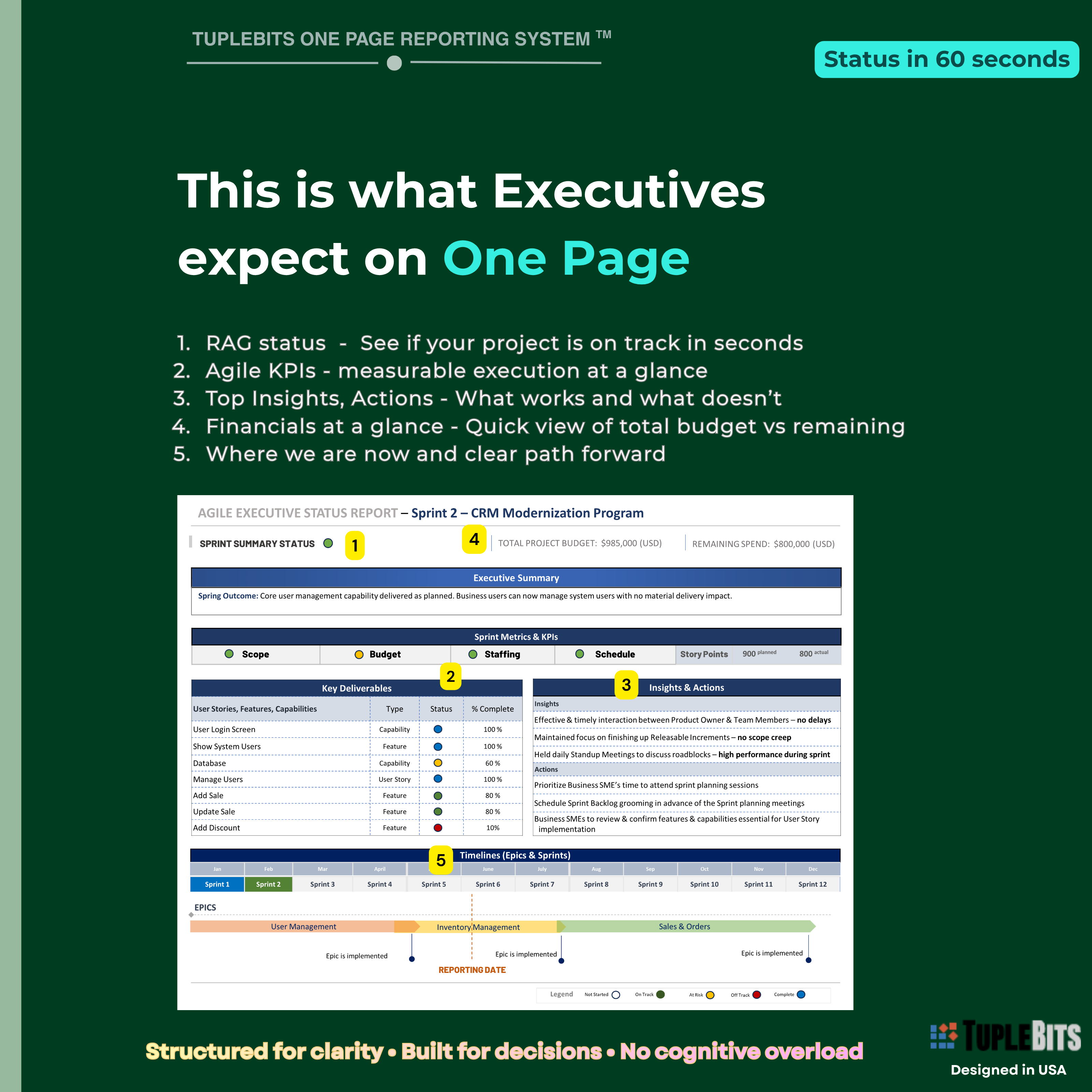 Agile executive bundle actions and decisions dashboard