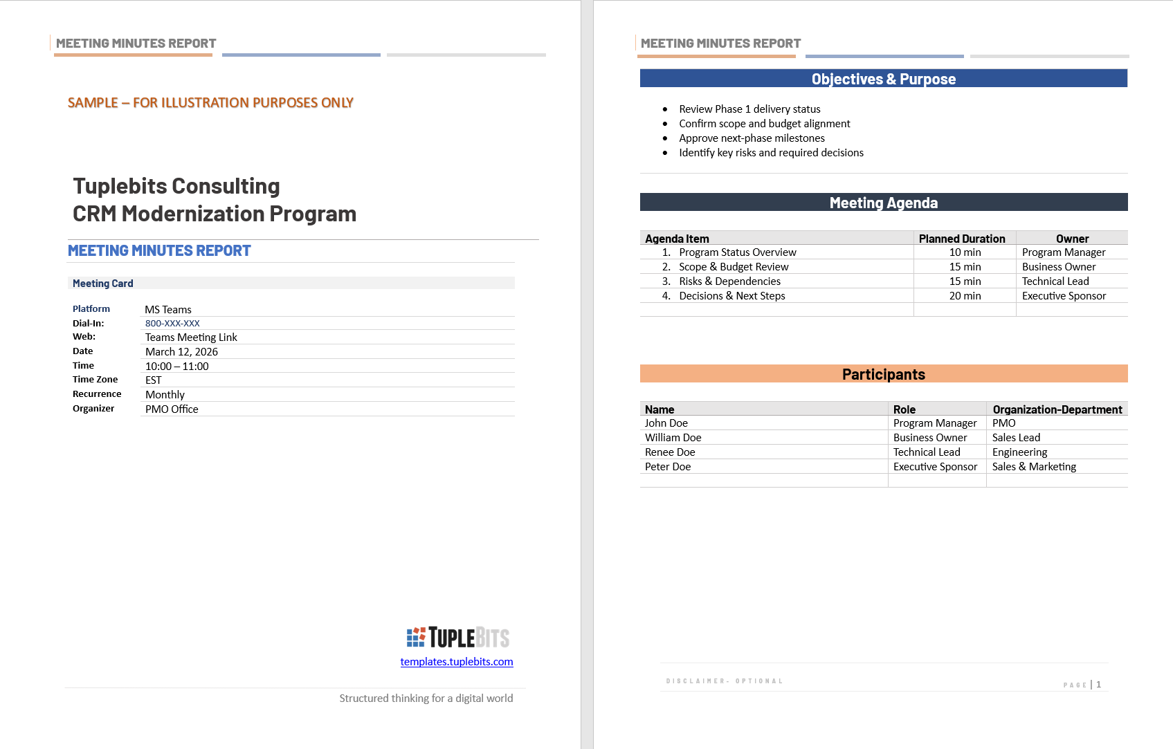 Executive Meeting Minutes template preview