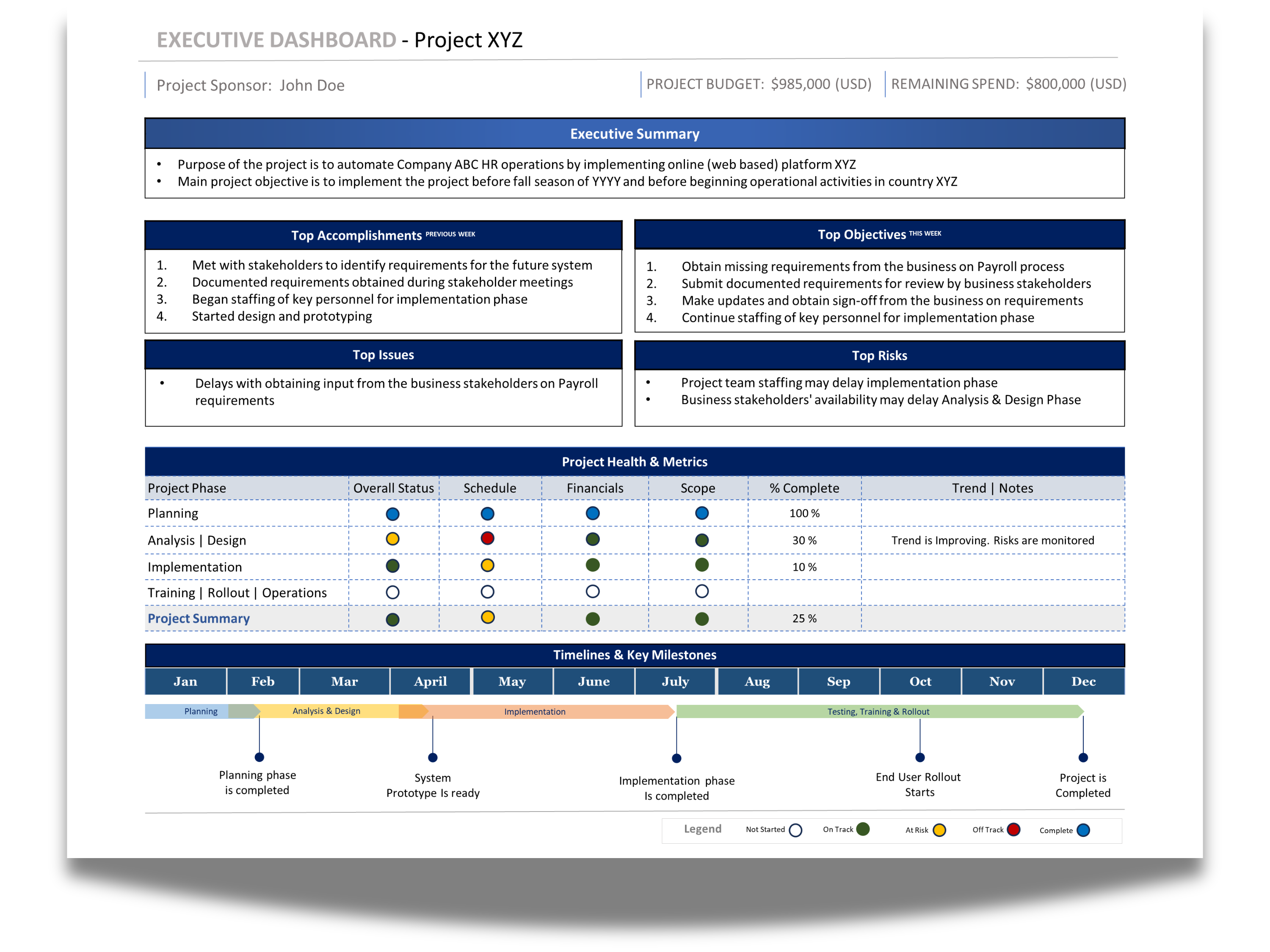 Executive Project Status Report preview