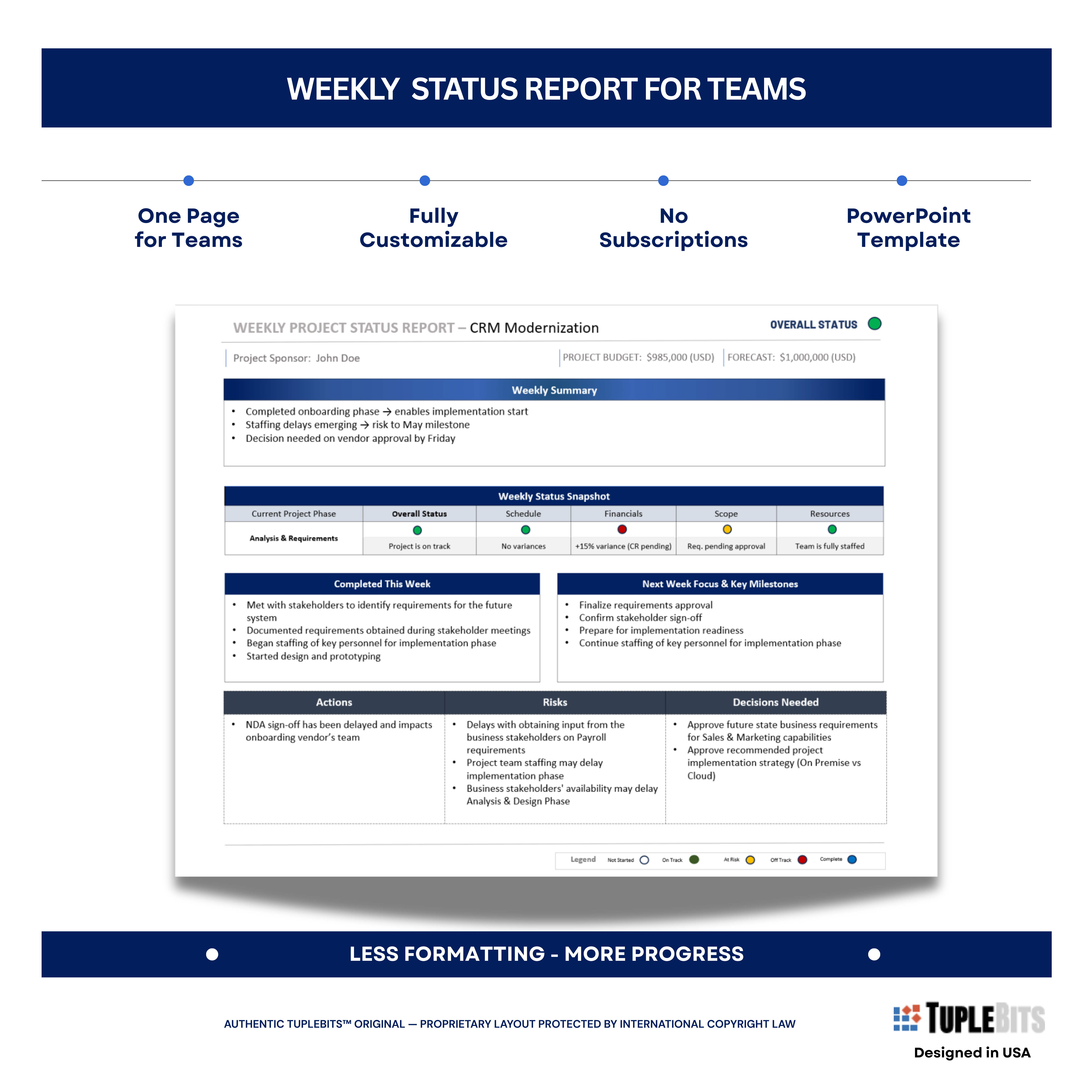 Weekly project status report template preview
