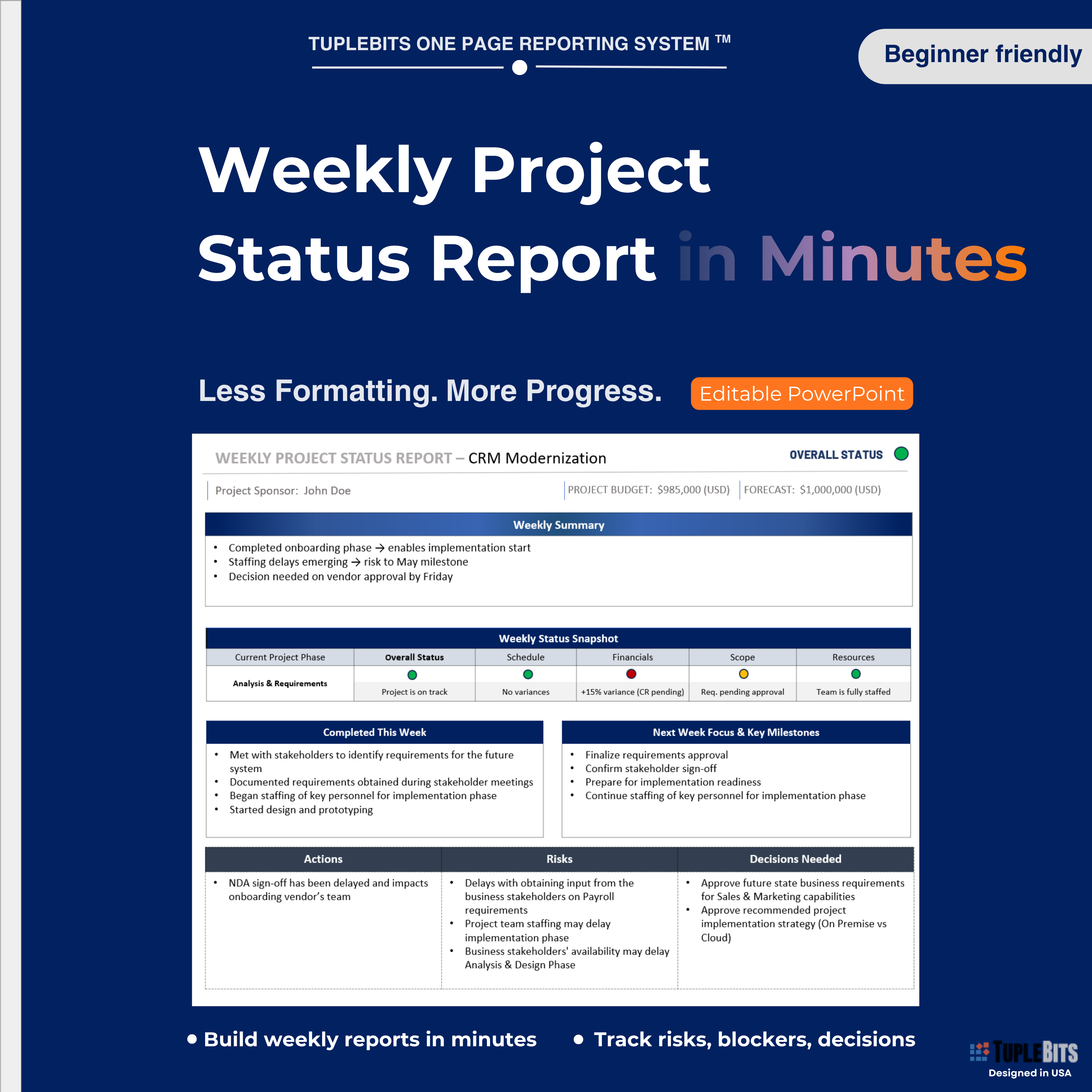 Weekly project status report template preview